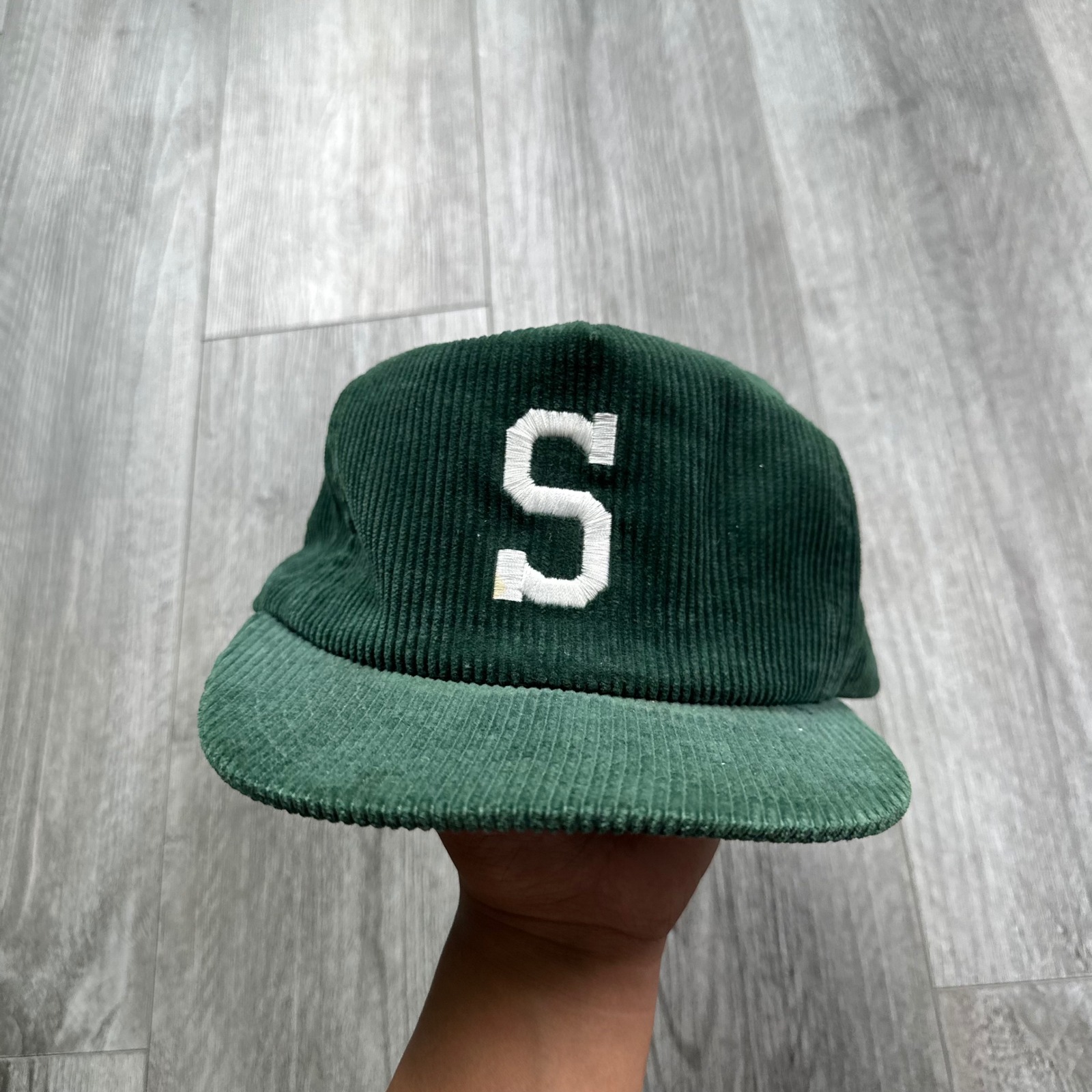 1980's Vintage Green Corduroy S Baseball Cap Hat Adjustable Large